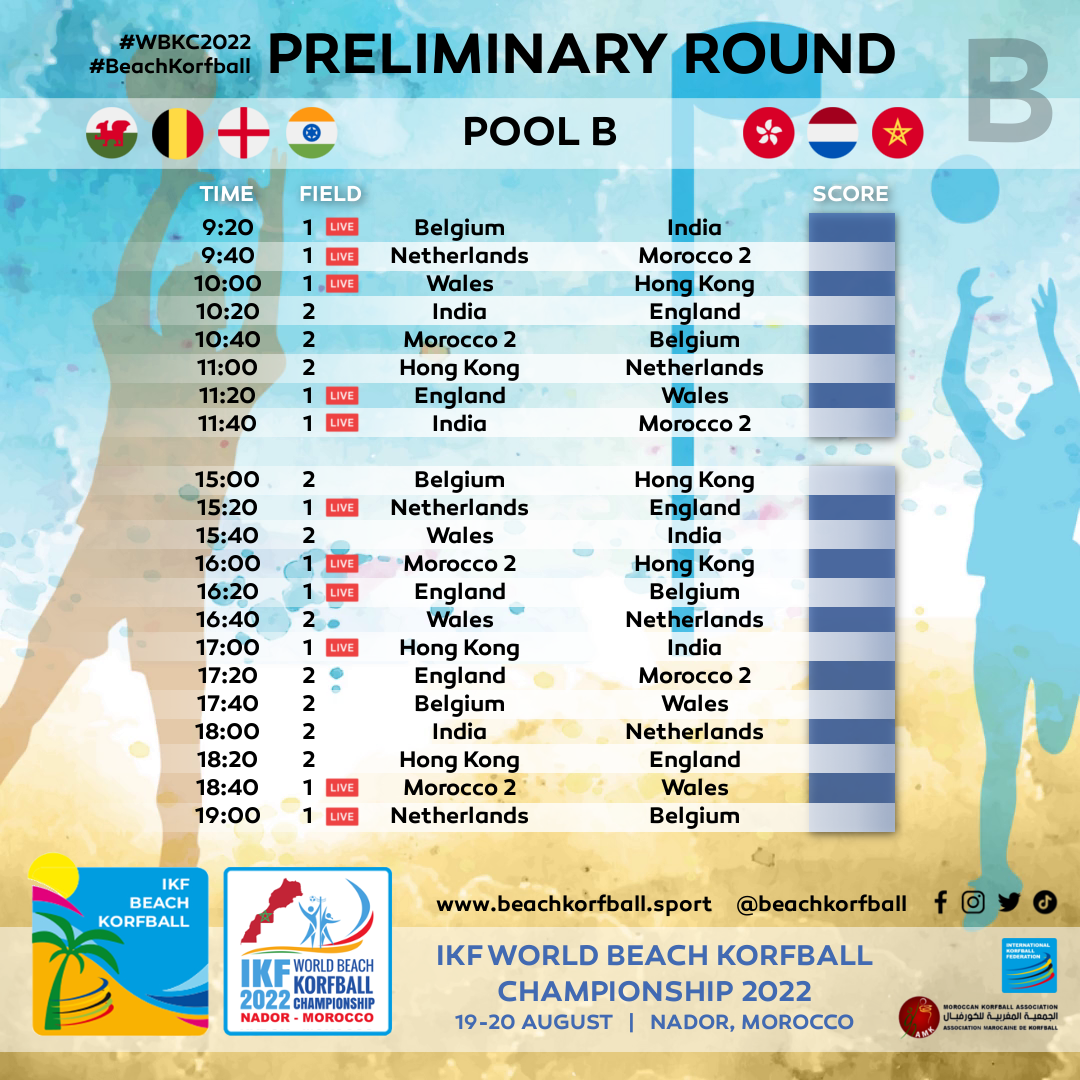 Pools and match schedule of the IKF World Beach Korfball Championship 2022 